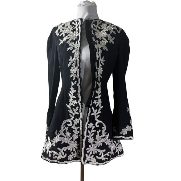 Vintage 90s MArie St. Claire Embroidered NAvy Blue Two Piece Suit Small - Picture 4 of 8